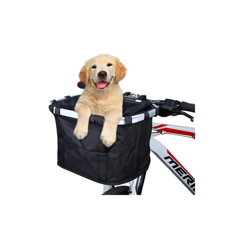 Bicycle Front Basket Bike Small Pet Dog Carry Pouch 2in1 Detachable MTB Handlebar Tube Hanging Basket Fold Baggage Bag 5KG Load