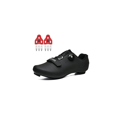 Cycling Shoes for Mens Womens Indoor Peloton Road Bike Shoes Included Cleats Clip Compatible Look Delta and SPD Lock Pedal All Black Size UK 10
