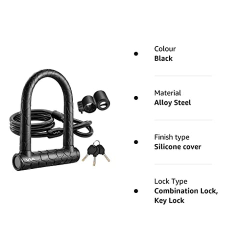 Bike Lock,20mm Heavy Duty Combination Bicycle u Lock Shackle 4ft Length Security Cable with Sturdy Mounting Bracket and Key Anti Theft Secure Locks