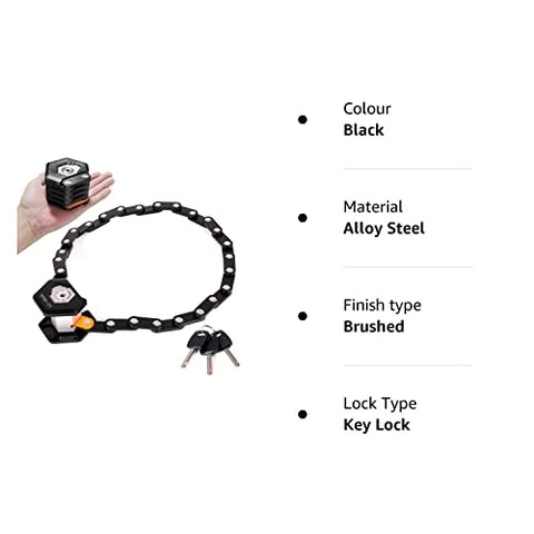 Folding Bike Lock - Heavy Duty Bicycle High Security Chain Alloy Steel Anti-Theft Cycling Locks Foldable| Unfolds to 85cm / 33.5” | Weight 1.76lb for Electric Motorcycle Mountain Bike Road Bike