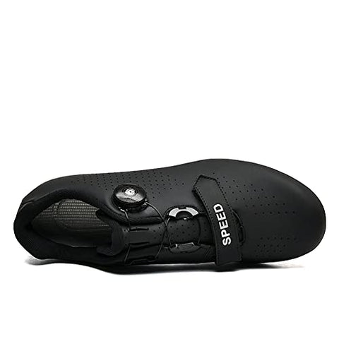 Cycling Shoes for Mens Womens Indoor Peloton Road Bike Shoes Included Cleats Clip Compatible Look Delta and SPD Lock Pedal All Black Size UK 10