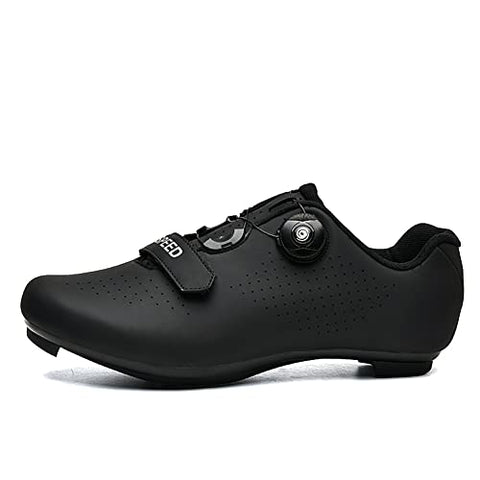 Cycling Shoes for Mens Womens Indoor Peloton Road Bike Shoes Included Cleats Clip Compatible Look Delta and SPD Lock Pedal All Black Size UK 10
