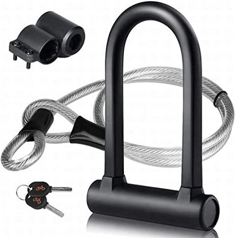 Bike U Lock, Heavy Duty High Security D Shackle Bike Lock with 4FT/1.2M Steel Flex Cable and Sturdy Mounting Bracket for Bikes, Bicycle,Motorbikes, Motorcycles,Gates（Small Size）