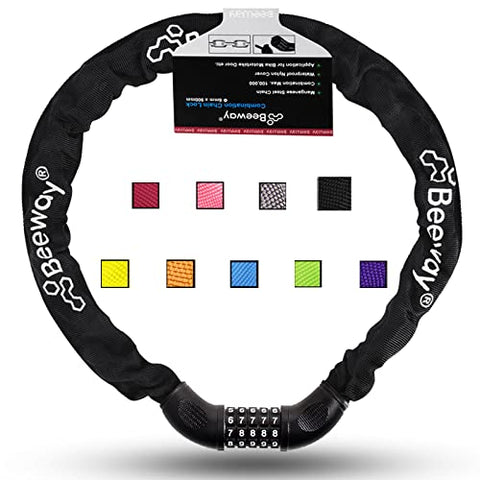 Bike Chain Lock, Heavy Duty 5-Digits Codes High Security Cycling Combination Lock for Bicycle Motorcycle Scooter Electric Vehicles Door (Black)