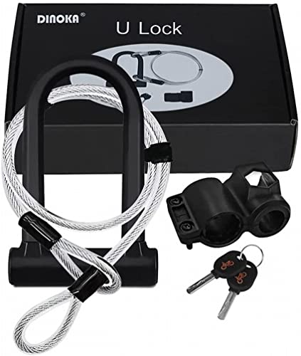 Bike U Lock, Heavy Duty High Security D Shackle Bike Lock with 4FT/1.2M Steel Flex Cable and Sturdy Mounting Bracket for Bikes, Bicycle,Motorbikes, Motorcycles,Gates（Small Size）