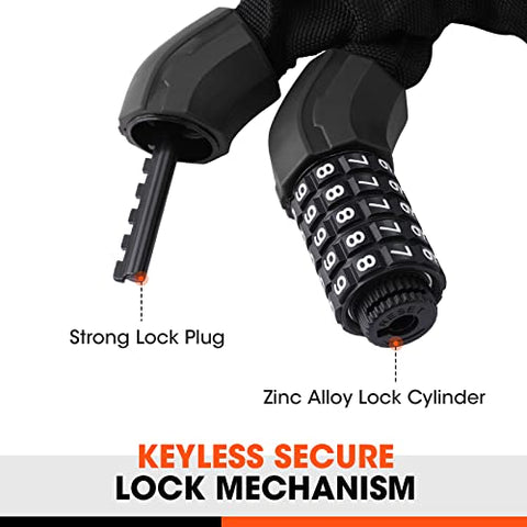 ValueMax Bike Chain Lock, 8mm*1m Heavy Duty Chain Lock with 5-Digit Resettable Codes, High Security Chain and Lock Combination Anti-Theft for Bicycle, Motorcycle, Electric Vehicle, Front Door, Scooter