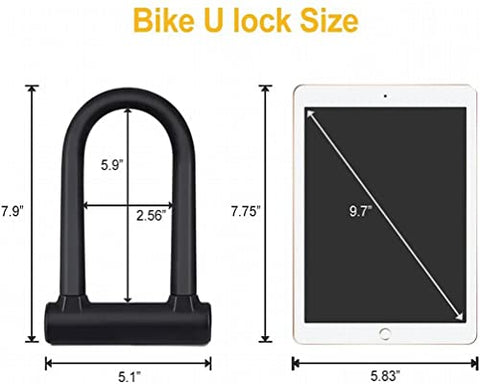 Bike U Lock, Heavy Duty High Security D Shackle Bike Lock with 4FT/1.2M Steel Flex Cable and Sturdy Mounting Bracket for Bikes, Bicycle,Motorbikes, Motorcycles,Gates（Small Size）