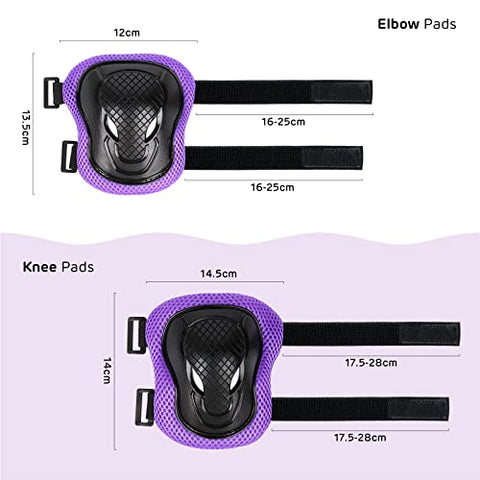 ValueTalks Kids Helmet and Pads Set Age 5-15 Years Kids Skateboard Helmet Knee Pads Elbow Pads Wrist Pads for Roller Scooter Cycling Skating (Purple)