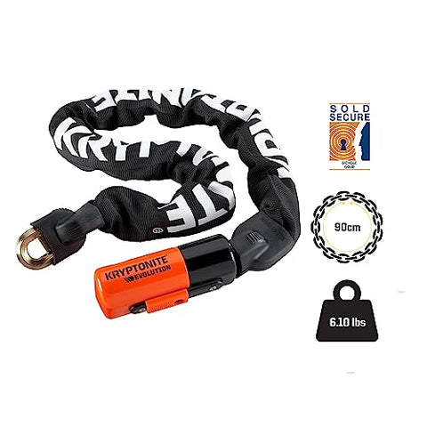 Kryptonite Unisex's Evolution Chain Lock, Black/Orange, 10mm x 90cm