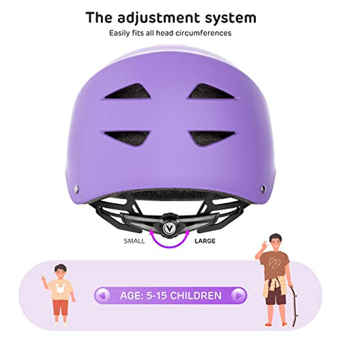 ValueTalks Kids Helmet and Pads Set Age 5-15 Years Kids Skateboard Helmet Knee Pads Elbow Pads Wrist Pads for Roller Scooter Cycling Skating (Purple)