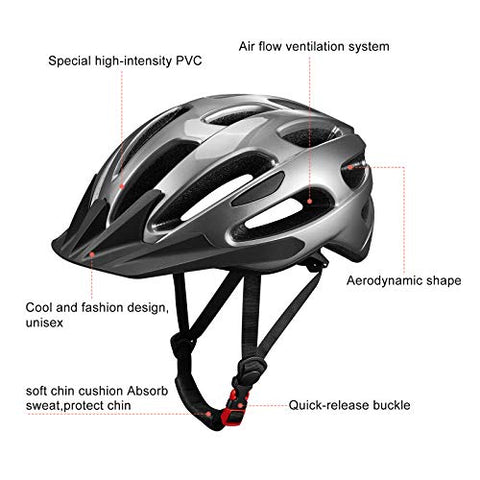 KUYOU Bike Helmet, Adjustable Cycling Helmet, 20 Vents Bicycle Helmet for Adults,Breathable Lightweight Cycle Helmet with Detachable Visor for Youth Mens Womens Fit Head Size 58-60cm(22.8"-23.6”)