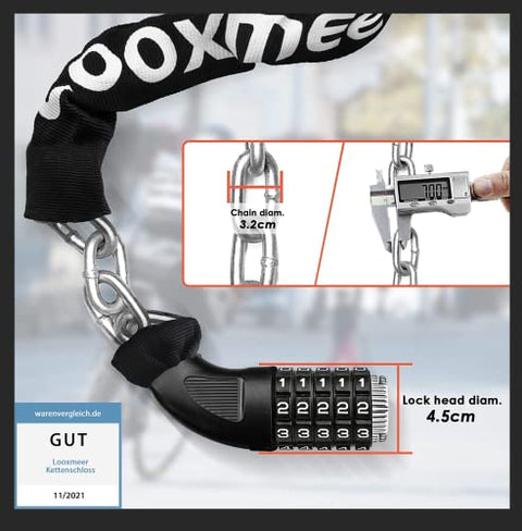 Looxmeer Bike Lock, Heavy Duty Bicycle Lock, 90cm High Security Chain Lock, Combination Lock with 5-Digit Codes, 100,000 Resettable Codes, Strengthened Lock for Bicycle, Motorcycle, Scooter, Door