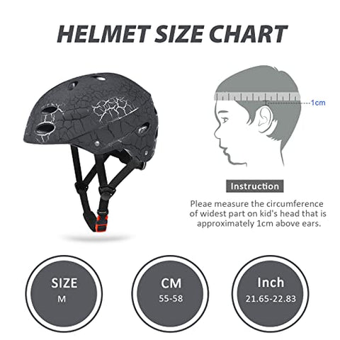 Kids Bike Helmet, Crash Style Boys and Girls Helmet, Adjustable Breathable ABS Hard Shell Skateboard Helmet for 5-14 Ages Children and Teens, Scooter Helmet for BMX Cycling, Biking,Inline Skating