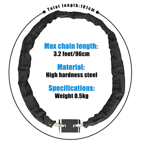 Bike Lock Heavy Duty, [3 Keys] Diyife 1m Anti-Theft High Security Chain Lock, Weatherproof Bicycle Lock Padlock for Bike Bicycle, Motorcycle, Scooter, Door, Gate, Fence