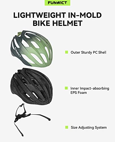 FUNWICT Mtb Mountain & Road Bike Helmet for Adult Men Women, Lightweight Cycle Helmet with Detachable Sun Visor, Adjustable Bicycle Helmet for Cycling (L: 22.4-24 inches, Dark Green)