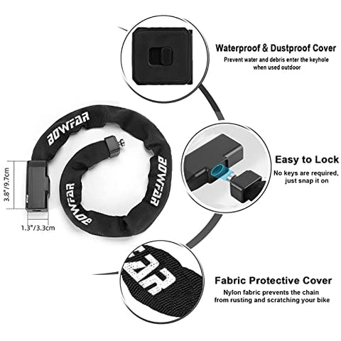 Bowfar Bike Lock, 100cm Anti-Theft Bicycle Lock with 3 Keys, Bike Locks Security Level 7, Heavy Duty Chain Lock for Bike, Bicycle, Motorcycle, Scooter, Door, Gate, Fence