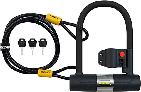 SIGTUNA Bike Lock - 16mm Heavy Duty Bicycle U Lock Shackle and Mount Holder, 1.2m Steel Chain Cable and 3 High-Security Keys for Road Bike, Electric Bike, Folding Bike, Mountain Bike (Yellow)