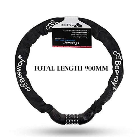 Bike Chain Lock, Heavy Duty 5-Digits Codes High Security Cycling Combination Lock for Bicycle Motorcycle Scooter Electric Vehicles Door (Black)