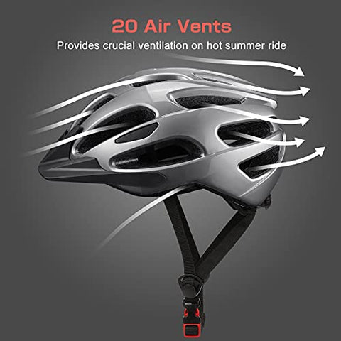 KUYOU Bike Helmet, Adjustable Cycling Helmet, 20 Vents Bicycle Helmet for Adults,Breathable Lightweight Cycle Helmet with Detachable Visor for Youth Mens Womens Fit Head Size 58-60cm(22.8"-23.6”)