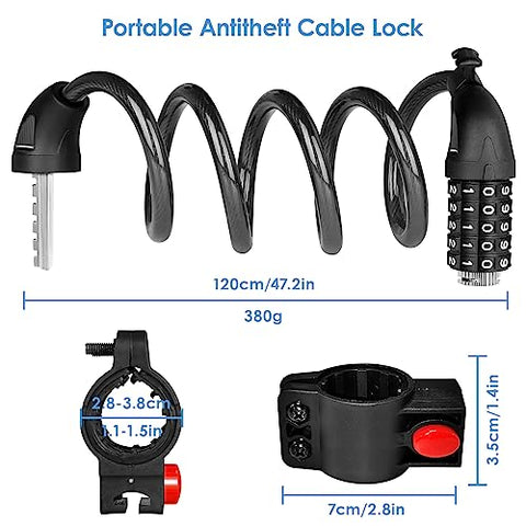 Bike Lock Bicycle Lock 1200mm/12mm Cycling Cable Locks with 5-Digits Codes Combination Lock for Bike Cycle Moto Door Gate Fence