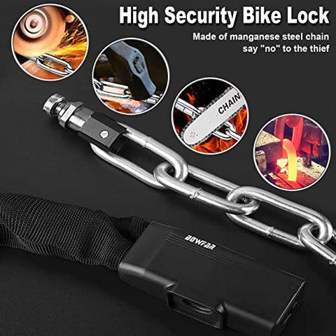 Bowfar Bike Lock, 100cm Anti-Theft Bicycle Lock with 3 Keys, Bike Locks Security Level 7, Heavy Duty Chain Lock for Bike, Bicycle, Motorcycle, Scooter, Door, Gate, Fence