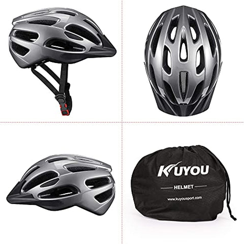 KUYOU Bike Helmet, Adjustable Cycling Helmet, 20 Vents Bicycle Helmet for Adults,Breathable Lightweight Cycle Helmet with Detachable Visor for Youth Mens Womens Fit Head Size 58-60cm(22.8"-23.6”)