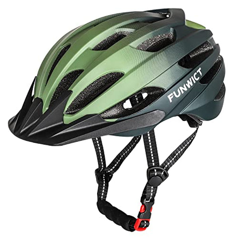 FUNWICT Mtb Mountain & Road Bike Helmet for Adult Men Women, Lightweight Cycle Helmet with Detachable Sun Visor, Adjustable Bicycle Helmet for Cycling (L: 22.4-24 inches, Dark Green)