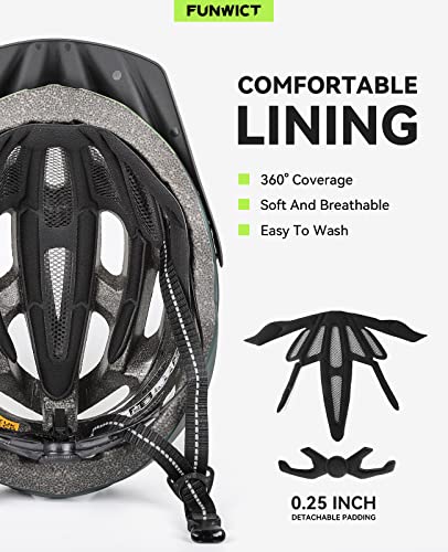 FUNWICT Mtb Mountain & Road Bike Helmet for Adult Men Women, Lightweight Cycle Helmet with Detachable Sun Visor, Adjustable Bicycle Helmet for Cycling (L: 22.4-24 inches, Dark Green)