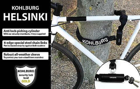 KOHLBURG Security Chain Lock Sold Secure Gold - 4ft / 120cm Extra-Long Bicycle Lock - high Security Standard - Heavy Duty Lock 0.33" Strong - Secure Bike Chain Lock for e-Bike Bicycle Motorbike