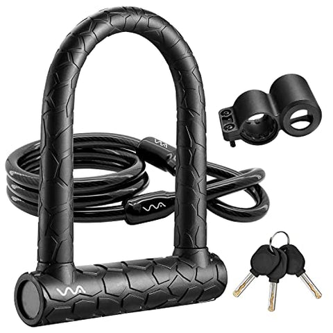 Bike Lock,20mm Heavy Duty Combination Bicycle u Lock Shackle 4ft Length Security Cable with Sturdy Mounting Bracket and Key Anti Theft Secure Locks