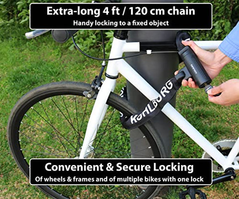KOHLBURG Security Chain Lock Sold Secure Gold - 4ft / 120cm Extra-Long Bicycle Lock - high Security Standard - Heavy Duty Lock 0.33" Strong - Secure Bike Chain Lock for e-Bike Bicycle Motorbike