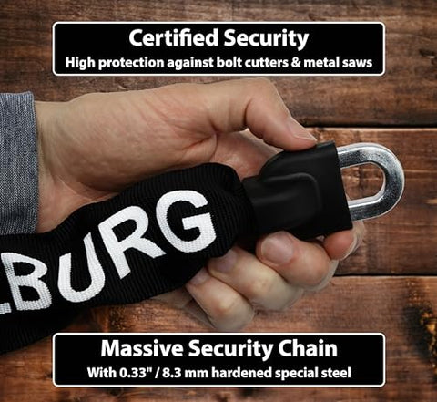 KOHLBURG Security Chain Lock Sold Secure Gold - 4ft / 120cm Extra-Long Bicycle Lock - high Security Standard - Heavy Duty Lock 0.33" Strong - Secure Bike Chain Lock for e-Bike Bicycle Motorbike