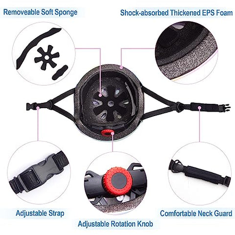 Basumee Kids Helmet and Pads Set Age 3-8 Years Kids Skateboard Helmet Knee Pads Elbow Pads Wrist Pads for Roller Scooter Cycling Skating, Rainbow