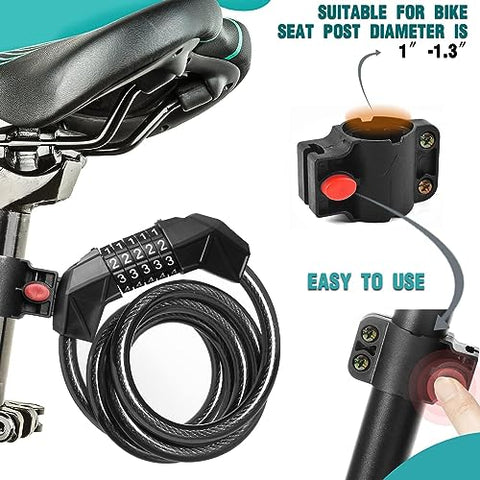 Bike Lock, Bicycle Lock Combination 5 Digit 120cm/12mm Long Heavy Duty Cable Lock High Security for Bike, Motorcycles, Scooters, Door Gate