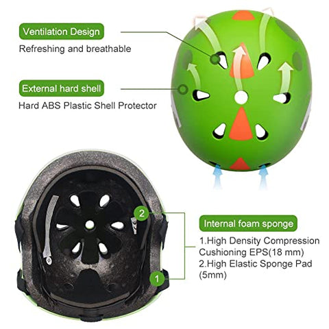 Kids Helmet Boys Girls Lightweight Bike Helmet and Pad sets, Multi-Sport Safety Toys 2 3 4 5 Years Old Children Cartoon Adjustable Helmet Elbow Knee Pads Protection Gear for Skateboard Scooter Skating