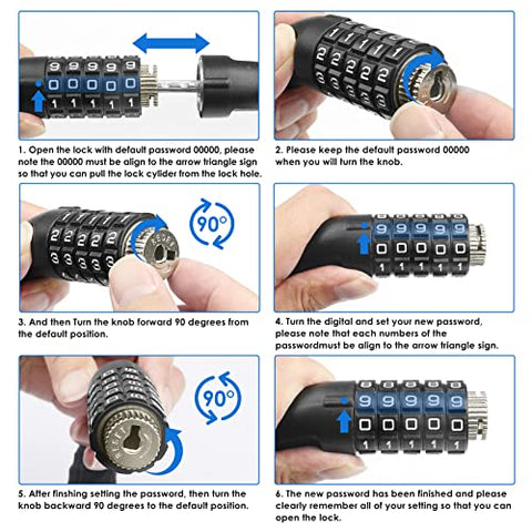 Bike Lock Chain Bicycle Lock - Cycle Lock Bike Accessories Bike Locks High Security 5 Digit Codes Combination Heavy Duty 1000mm for Motor Scooter
