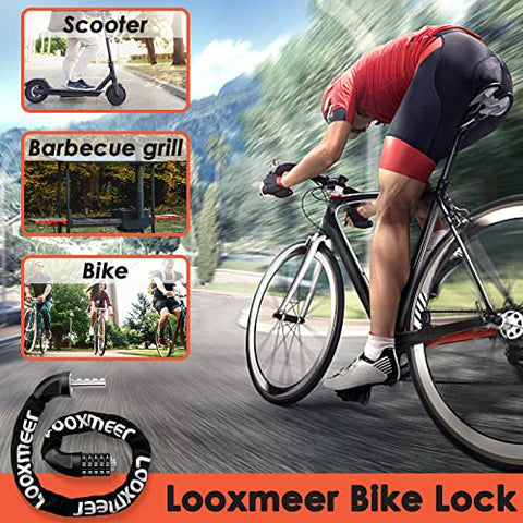 Looxmeer Bike Lock, Heavy Duty Bicycle Lock, 90cm High Security Chain Lock, Combination Lock with 5-Digit Codes, 100,000 Resettable Codes, Strengthened Lock for Bicycle, Motorcycle, Scooter, Door
