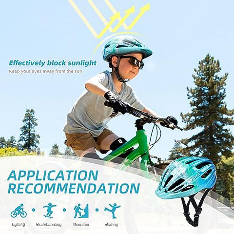 Kids Bike Helmet, Bike Helmets for Kids with Light and Visor for Boys Girls Bike Helmet Kids Cycle Helmet Kids Childrens Bike Helmet Bicycle Cycling Helmet Kids (50-57CM)