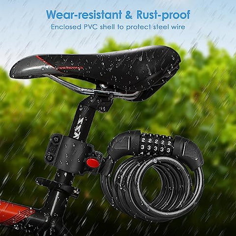 Bike Lock Bicycle Lock 1200mm/12mm Cycling Cable Locks with 5-Digits Codes Combination Lock for Bike Cycle Moto Door Gate Fence