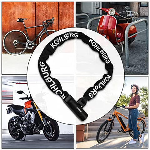 KOHLBURG Security Chain Lock Sold Secure Gold - 4ft / 120cm Extra-Long Bicycle Lock - high Security Standard - Heavy Duty Lock 0.33" Strong - Secure Bike Chain Lock for e-Bike Bicycle Motorbike