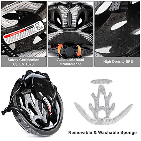 RaMokey Cycle Helmet, Lightweight Bicycle Helmet, Adjustable Mountain & Road Bike Helmets for Adults, 18 Vents with Adjustable Strap & Detachable Visor for Mens Womens(Head Size58-62cm)