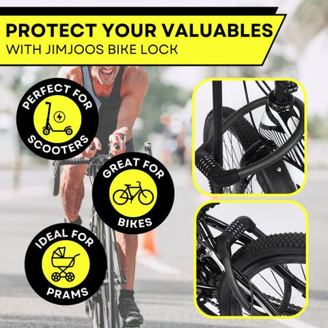 JIMJOOS Heavy Duty Bike Lock - 5-Digit Combination Cable Bicycle Lock - Waterproof Motorbike Lock - Ideal for Cycle, Motorcycle, Scooter, Mountain Bike, Pram - Includes Protective Pouch (Pack of 1)