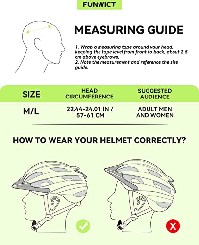 FUNWICT Mtb Mountain & Road Bike Helmet for Adult Men Women, Lightweight Cycle Helmet with Detachable Sun Visor, Adjustable Bicycle Helmet for Cycling (L: 22.4-24 inches, Dark Green)