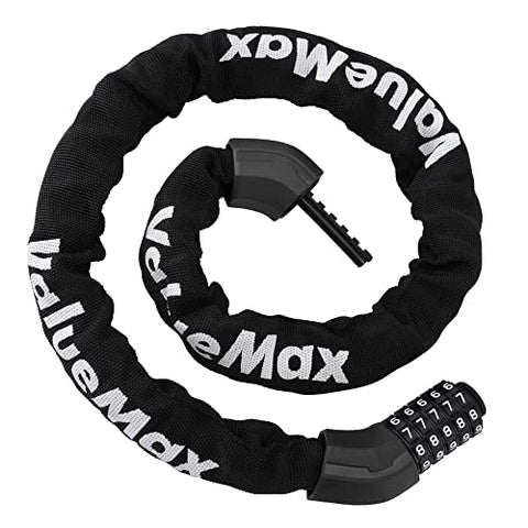 ValueMax Bike Chain Lock, 8mm*1m Heavy Duty Chain Lock with 5-Digit Resettable Codes, High Security Chain and Lock Combination Anti-Theft for Bicycle, Motorcycle, Electric Vehicle, Front Door, Scooter