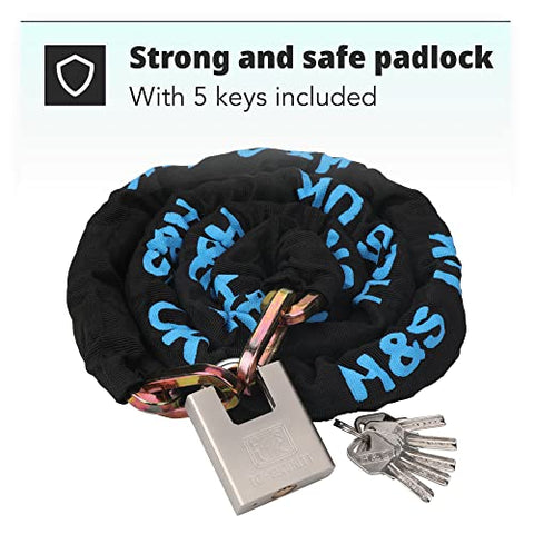 H&S 10mm x 2m Heavy Duty Motorcycle Motorbike Bike Bicycle Cycle Chain Lock Padlock (10mm Dia x 2000mm Length)