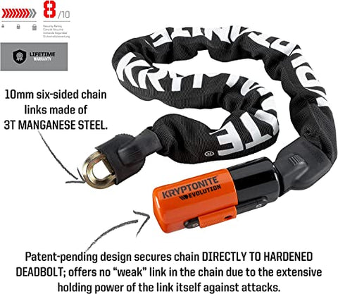 Kryptonite Unisex's Evolution Chain Lock, Black/Orange, 10mm x 90cm