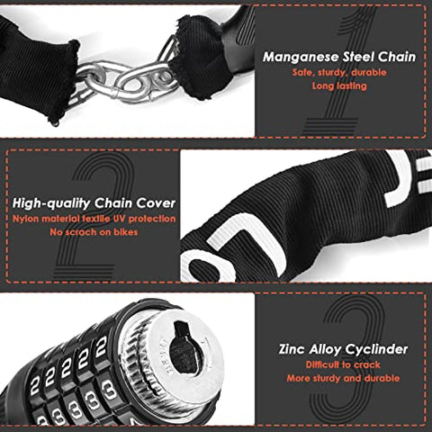 Looxmeer Bike Lock, Heavy Duty Bicycle Lock, 90cm High Security Chain Lock, Combination Lock with 5-Digit Codes, 100,000 Resettable Codes, Strengthened Lock for Bicycle, Motorcycle, Scooter, Door