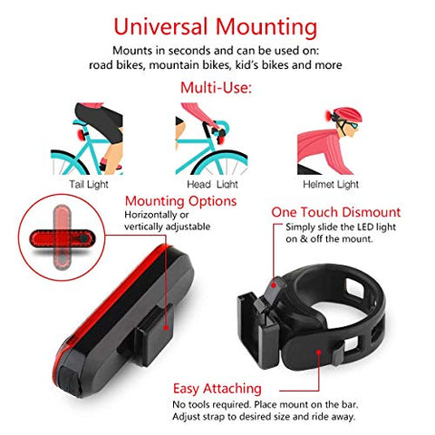 Volcano Eye Rear Bike Lights 2 Pack, Ultra Bright USB Rechargeable Bike Tail Lights, Red High Intensity Led Accessories Fits On Any Bike or Helmet. Easy to Install for Cycling Safety Flashlight