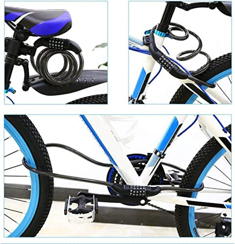 Bike Lock Bicycle Lock 1200mm/12mm Cycling Cable Locks with 5-Digits Codes Combination Lock for Bike Cycle Moto Door Gate Fence