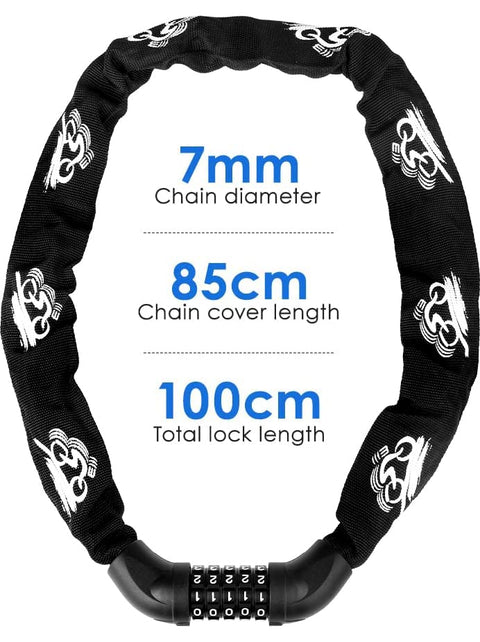 Bike Lock Chain Bicycle Lock - Cycle Lock Bike Accessories Bike Locks High Security 5 Digit Codes Combination Heavy Duty 1000mm for Motor Scooter